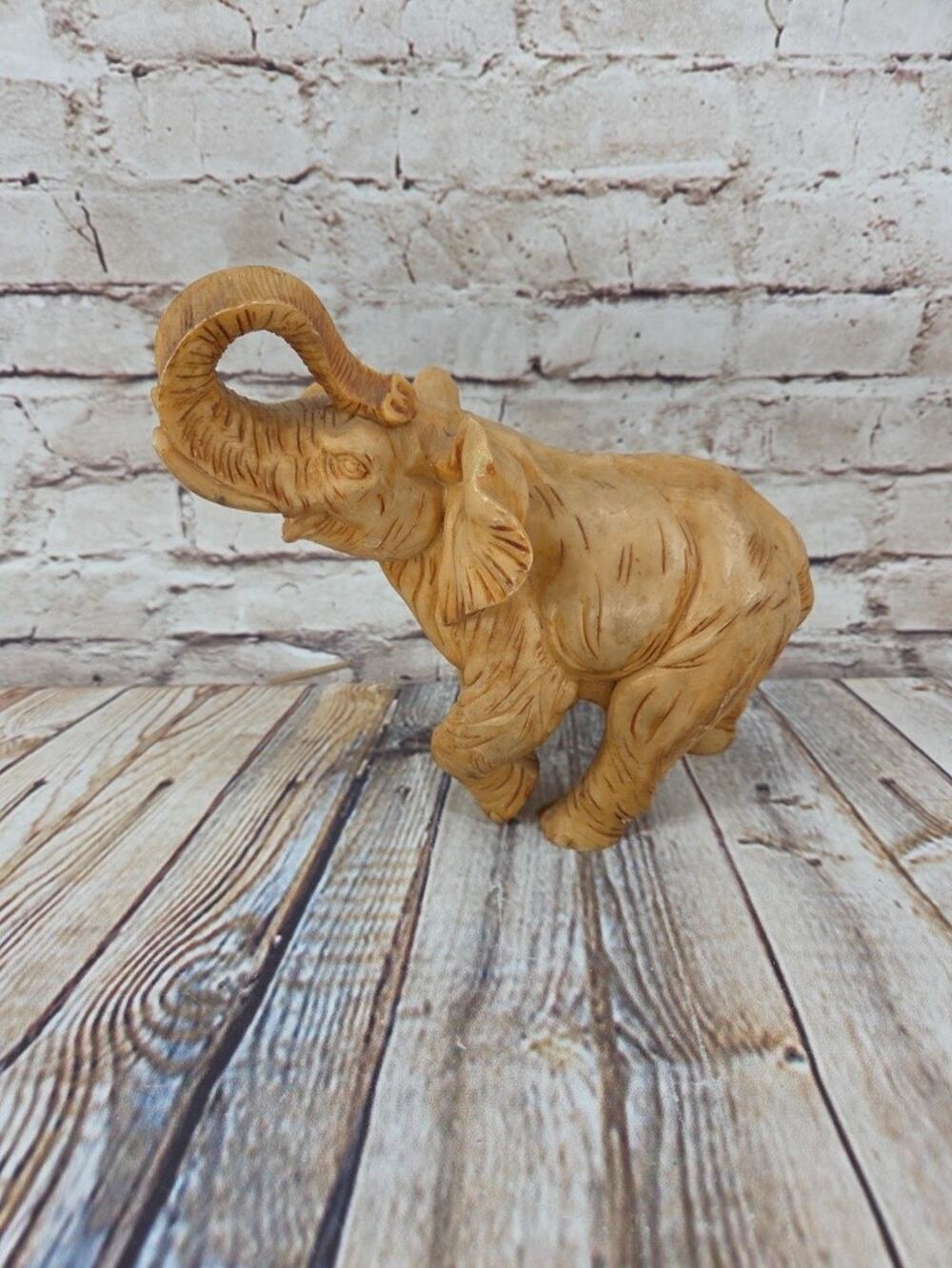 Elephant Figurine Trunk Up- Carved Made In Italy